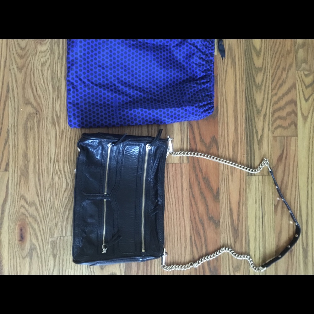 Rebecca Minkoff Crossbody Black Leather Purse Gold Hardware Med